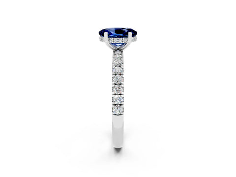 White gold Oval Cut Blue Sapphire Pave Band Solitaire Ring with Four-Prong Setting_26