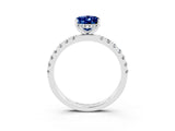 White gold Oval Cut Blue Sapphire Pave Band Solitaire Ring with Four-Prong Setting_27