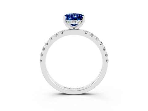 White gold Oval Cut Blue Sapphire Pave Band Solitaire Ring with Four-Prong Setting_27