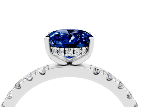 White gold Oval Cut Blue Sapphire Pave Band Solitaire Ring with Four-Prong Setting_28