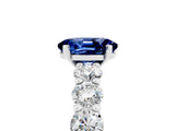 White gold Oval Cut Blue Sapphire Prong Setting with Side Stones on a Pave Band_5