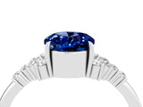 White gold Oval Cut Blue Sapphire Ring with Side Stones and Four-Prong Setting_100