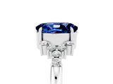 White gold Oval Cut Blue Sapphire Ring with Side Stones and Four-Prong Setting_101