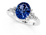 White gold Oval Cut Blue Sapphire Ring with Side Stones and Four-Prong Setting_97