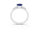 White gold Oval Cut Blue Sapphire Ring with Side Stones and Four-Prong Setting_99