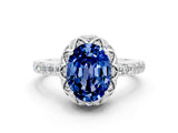 White gold Oval Cut Blue Sapphire Scalloped Halo Engagement Ring with Round Shared Prong Band_12