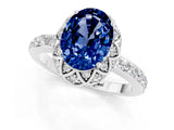 White gold Oval Cut Blue Sapphire Scalloped Halo Engagement Ring with Round Shared Prong Band_13