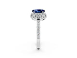 White gold Oval Cut Blue Sapphire Scalloped Halo Engagement Ring with Round Shared Prong Band_14