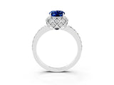 White gold Oval Cut Blue Sapphire Scalloped Halo Engagement Ring with Round Shared Prong Band_15