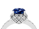 White gold Oval Cut Blue Sapphire Scalloped Halo Engagement Ring with Round Shared Prong Band_16