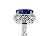 White gold Oval Cut Blue Sapphire Scalloped Halo Engagement Ring with Round Shared Prong Band_17