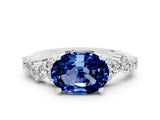 White gold Oval Cut Blue Sapphire Scattered Round Accent Ring with Prong Setting_24