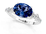 White gold Oval Cut Blue Sapphire Scattered Round Accent Ring with Prong Setting_25