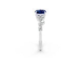 White gold Oval Cut Blue Sapphire Scattered Round Accent Ring with Prong Setting_26