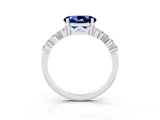 White gold Oval Cut Blue Sapphire Scattered Round Accent Ring with Prong Setting_27