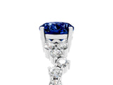 White gold Oval Cut Blue Sapphire Scattered Round Accent Ring with Prong Setting_29