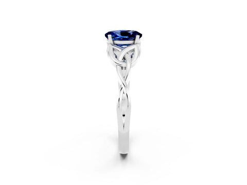 White gold Oval Cut Blue Sapphire Solitaire Celtic Knot Ring with Four-Prong Setting_14