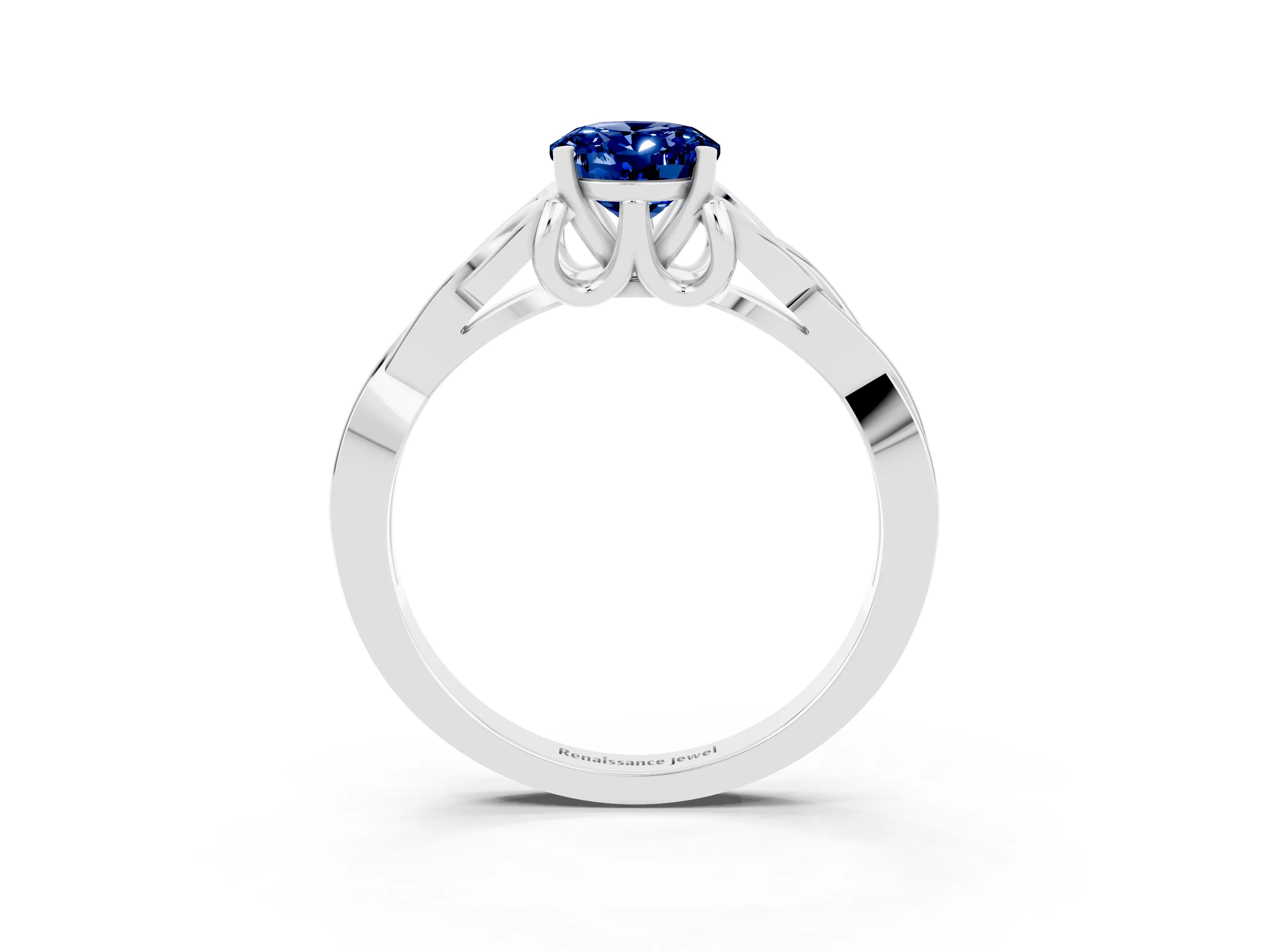 White gold Oval Cut Blue Sapphire Solitaire Celtic Knot Ring with Four-Prong Setting_15