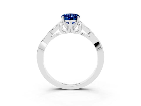 White gold Oval Cut Blue Sapphire Solitaire Celtic Knot Ring with Four-Prong Setting_15