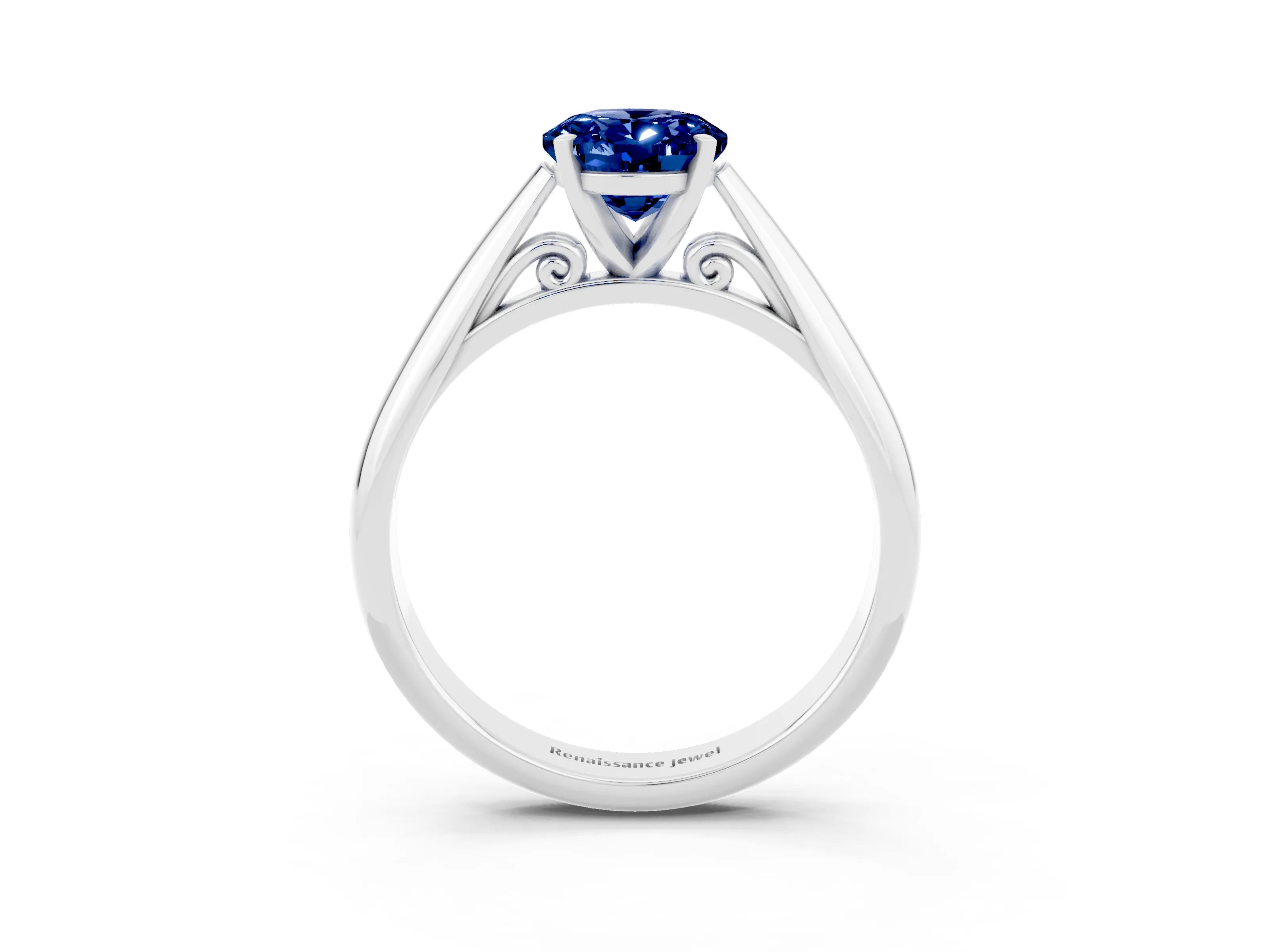 White gold Oval Cut Blue Sapphire Solitaire Engagement Ring with Cathedral Setting and Four-Prong Mount_15