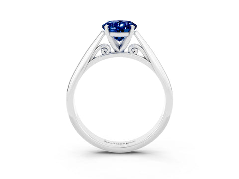 White gold Oval Cut Blue Sapphire Solitaire Engagement Ring with Cathedral Setting and Four-Prong Mount_15