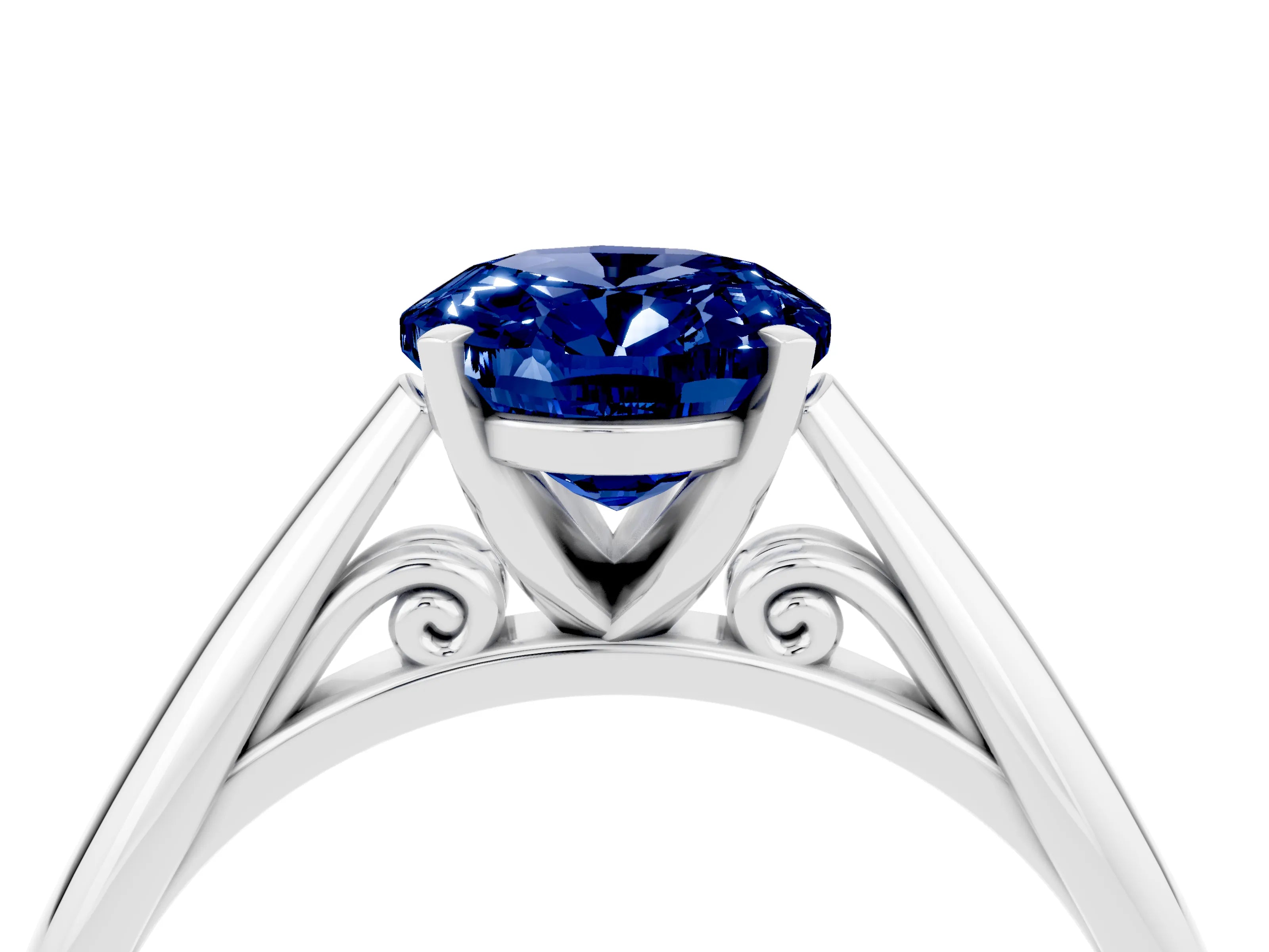 White gold Oval Cut Blue Sapphire Solitaire Engagement Ring with Cathedral Setting and Four-Prong Mount_28