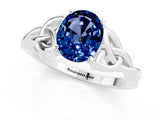 White gold Oval Cut Blue Sapphire Solitaire Engagement Ring with Celtic Knot Band and Four-Prong Setting_1