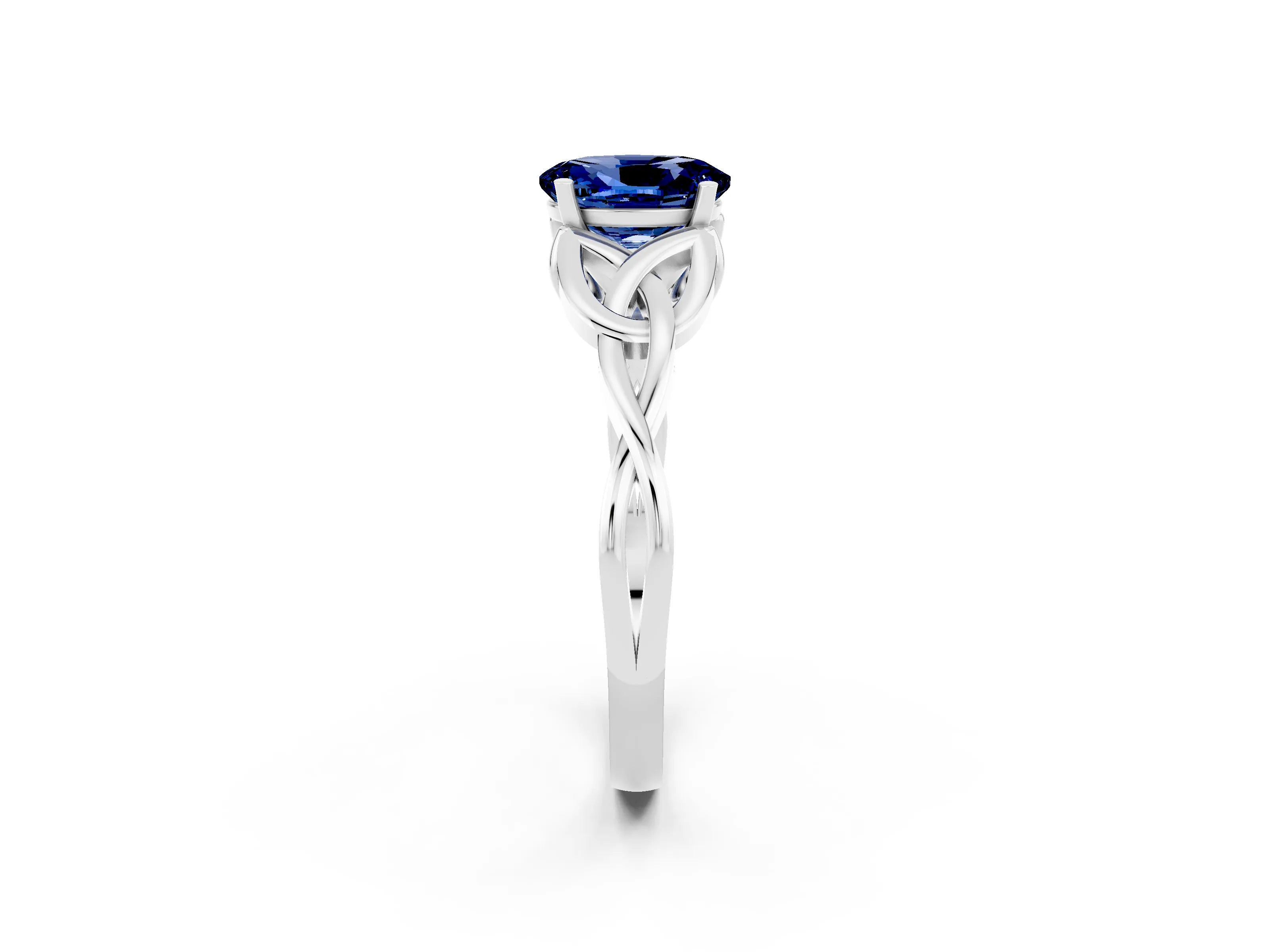 White gold Oval Cut Blue Sapphire Solitaire Engagement Ring with Celtic Knot Band and Four-Prong Setting_2