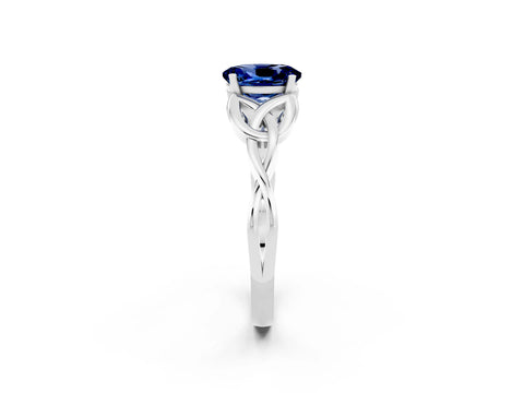 White gold Oval Cut Blue Sapphire Solitaire Engagement Ring with Celtic Knot Band and Four-Prong Setting_2