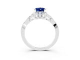 White gold Oval Cut Blue Sapphire Solitaire Engagement Ring with Celtic Knot Band and Four-Prong Setting_3