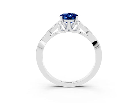 White gold Oval Cut Blue Sapphire Solitaire Engagement Ring with Celtic Knot Band and Four-Prong Setting_3