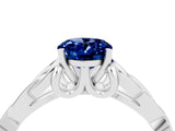 White gold Oval Cut Blue Sapphire Solitaire Engagement Ring with Celtic Knot Band and Four-Prong Setting_4