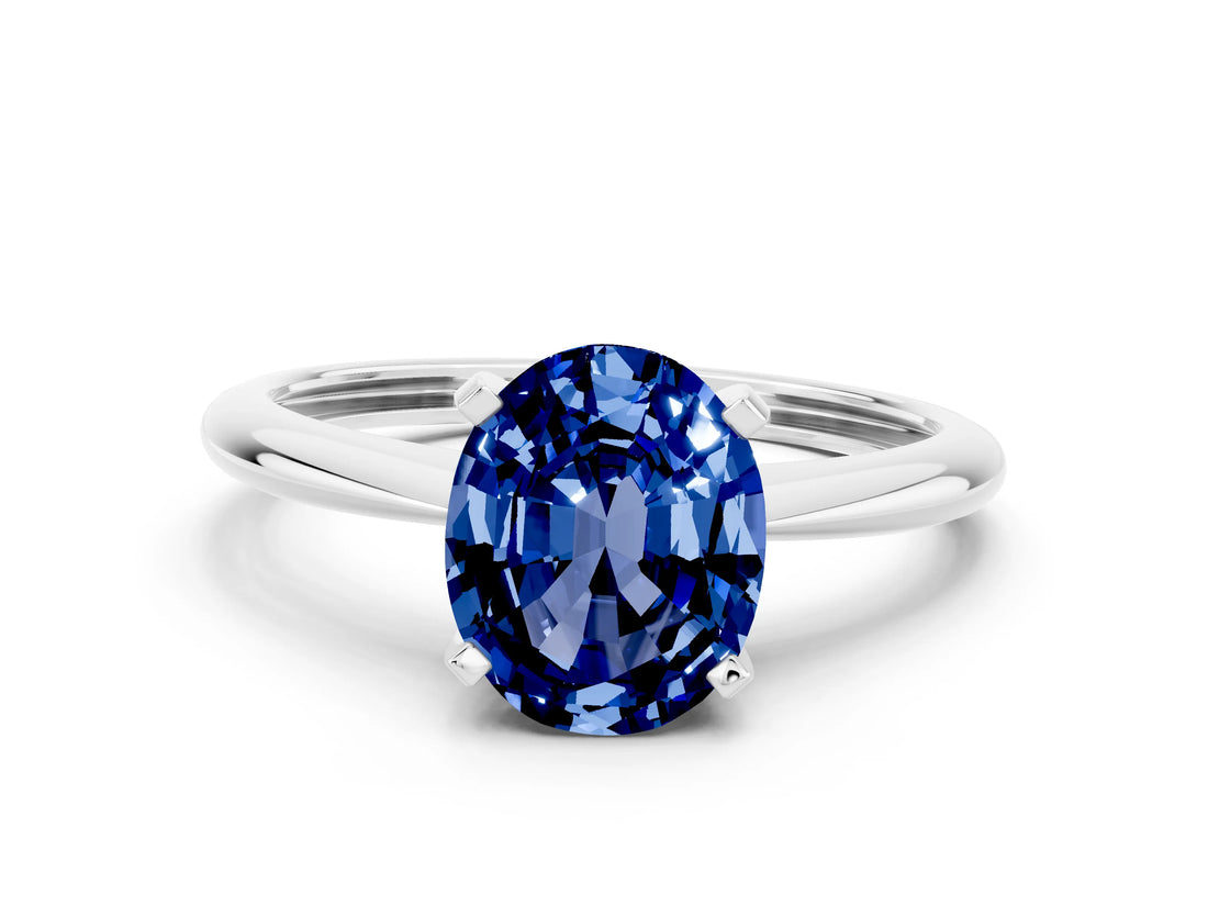 White gold Oval Cut Blue Sapphire Solitaire Engagement Ring with Classic Band and Four-Prong Setting_12