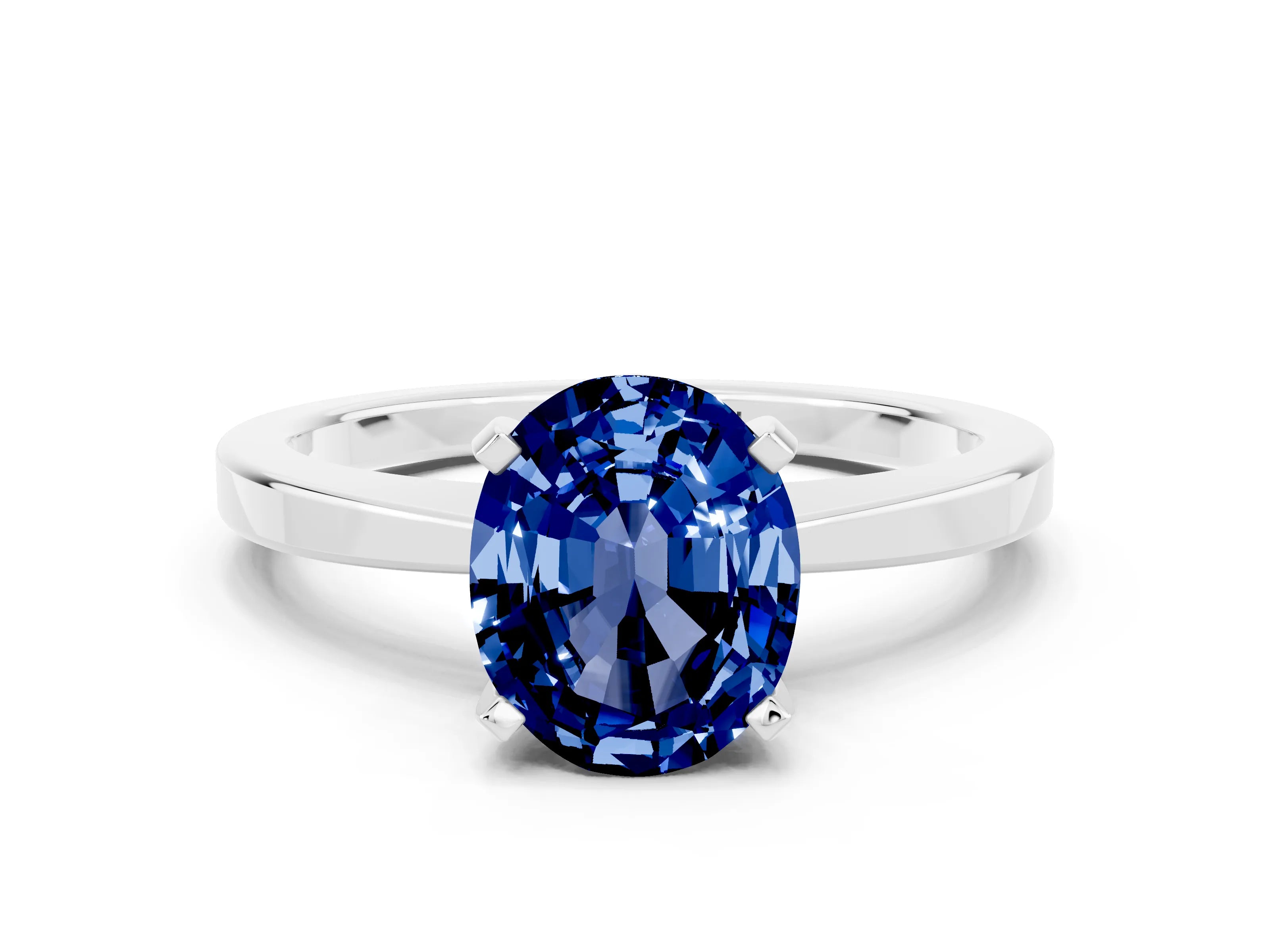 White gold Oval Cut Blue Sapphire Solitaire Engagement Ring with Classic Band and Four-Prong Setting_24