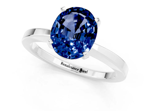 White gold Oval Cut Blue Sapphire Solitaire Engagement Ring with Classic Band and Four-Prong Setting_25