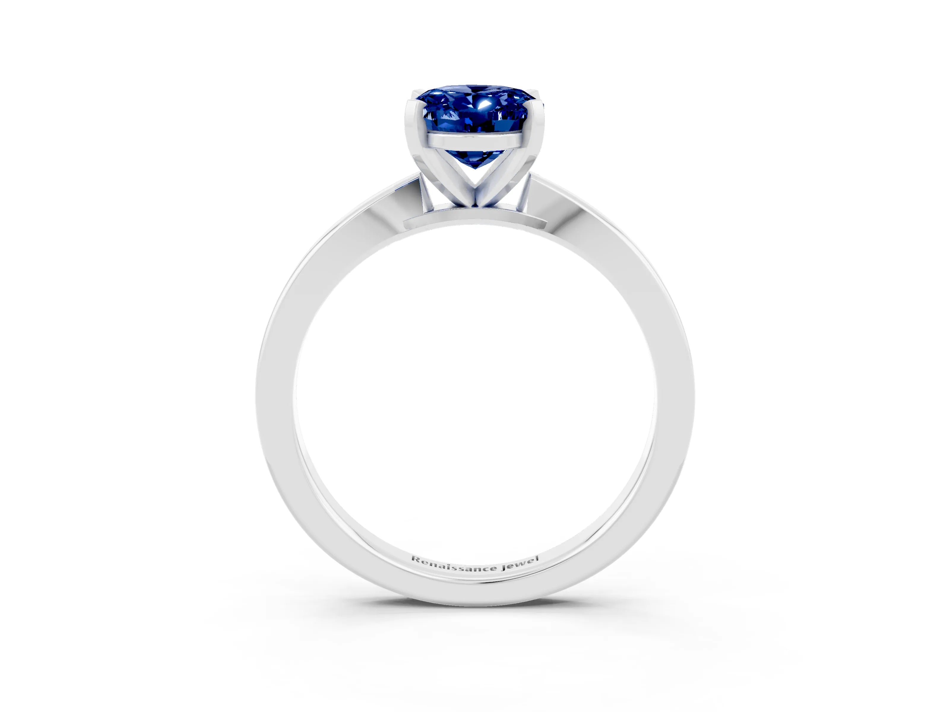 White gold Oval Cut Blue Sapphire Solitaire Engagement Ring with Classic Band and Four-Prong Setting_27