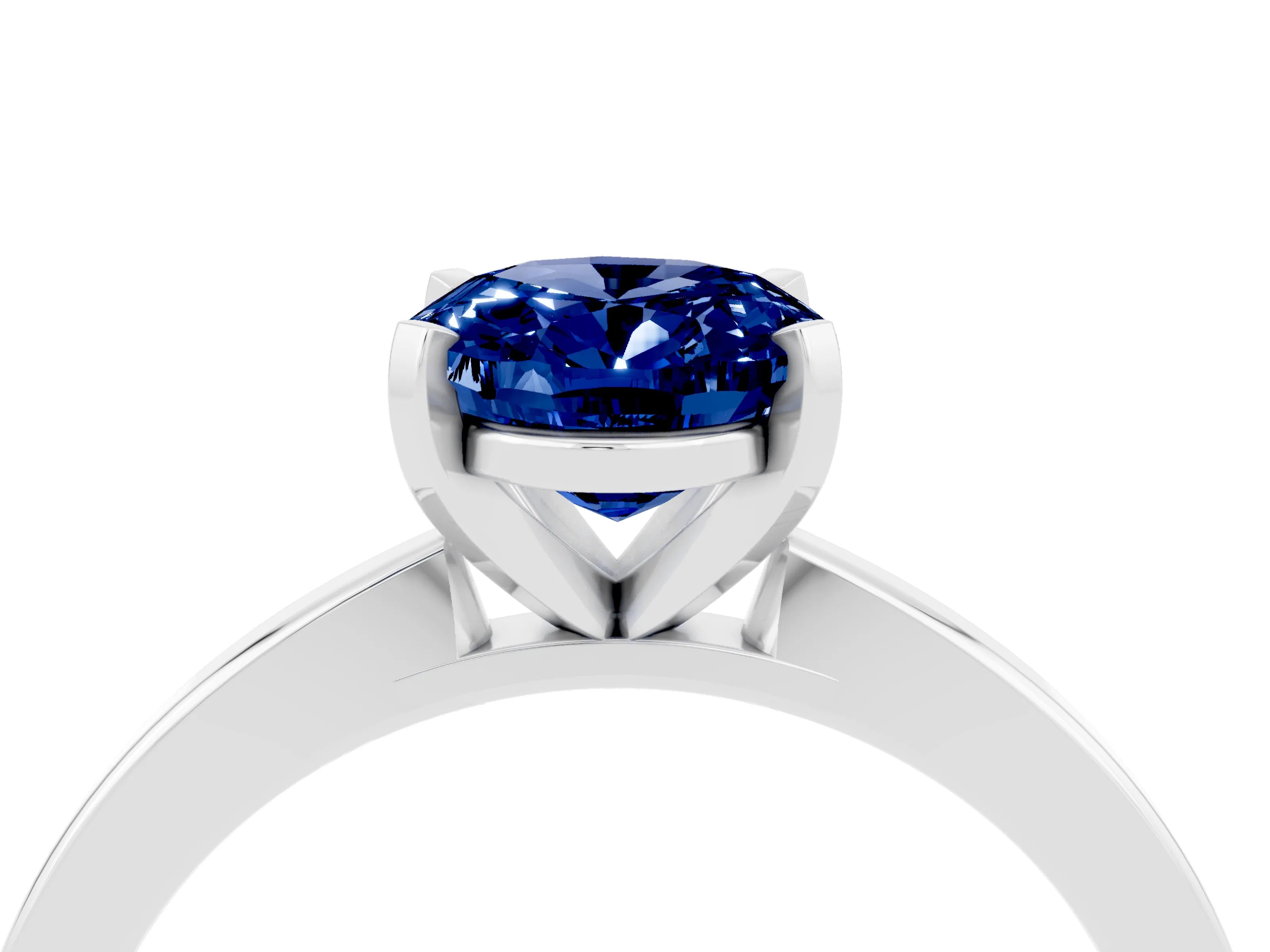White gold Oval Cut Blue Sapphire Solitaire Engagement Ring with Classic Band and Four-Prong Setting_28