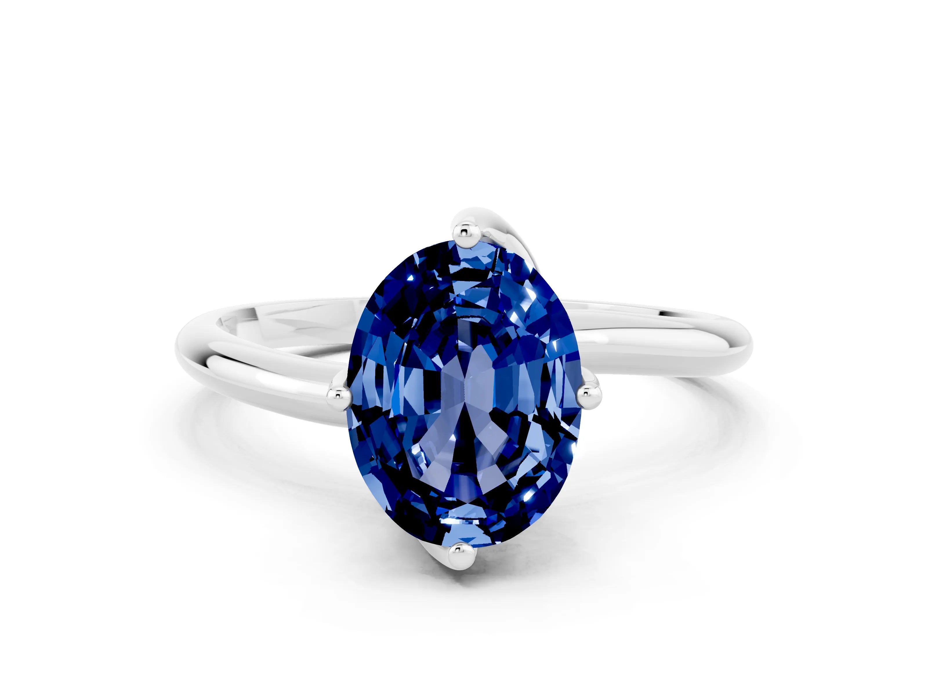 White gold Oval Cut Blue Sapphire Solitaire Engagement Ring with Four-Prong Setting and Classic Band_12
