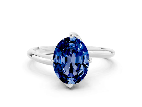 White gold Oval Cut Blue Sapphire Solitaire Engagement Ring with Four-Prong Setting and Classic Band_12