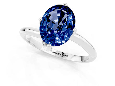 White gold Oval Cut Blue Sapphire Solitaire Engagement Ring with Four-Prong Setting and Classic Band_13