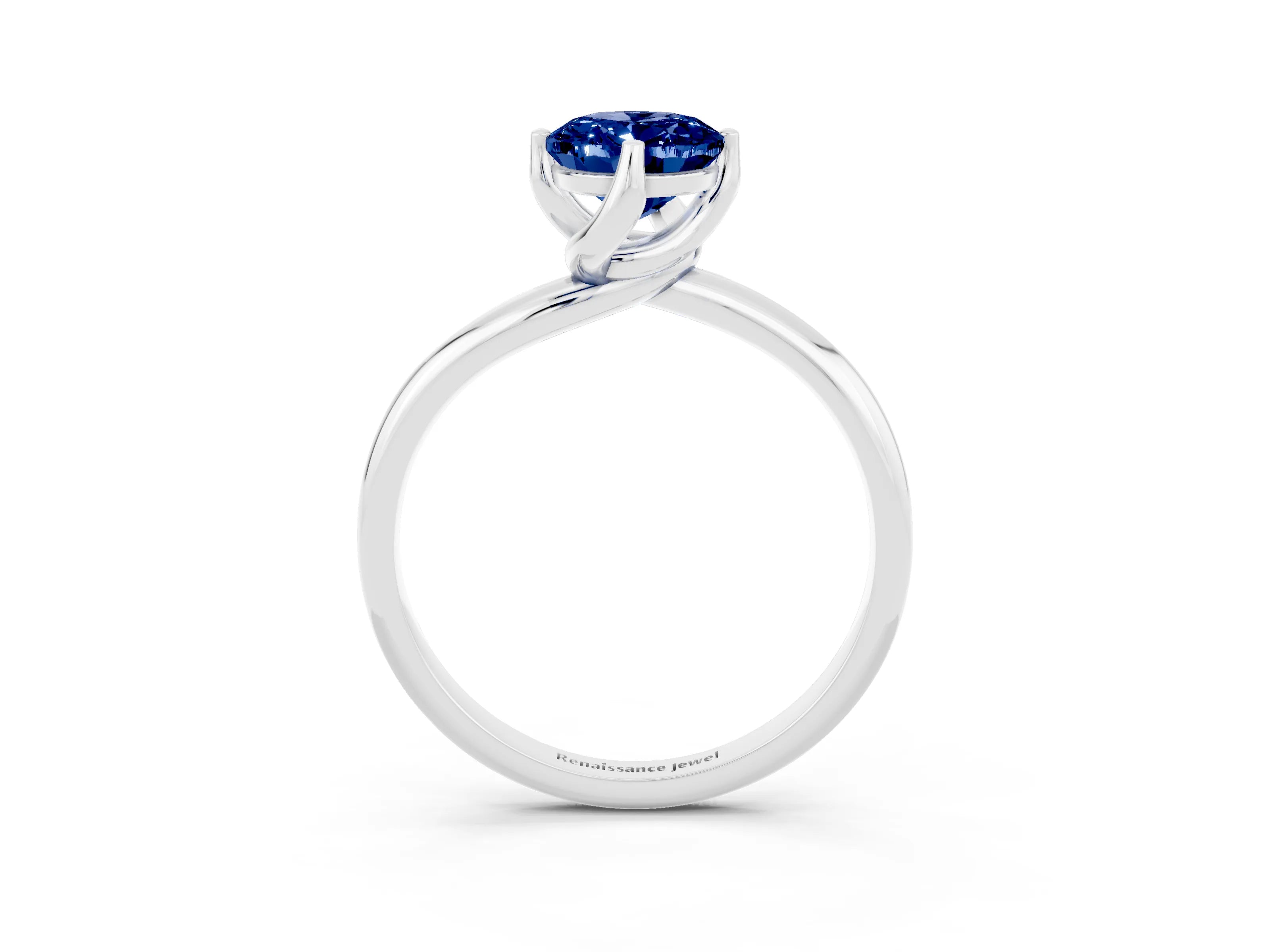 White gold Oval Cut Blue Sapphire Solitaire Engagement Ring with Four-Prong Setting and Classic Band_15