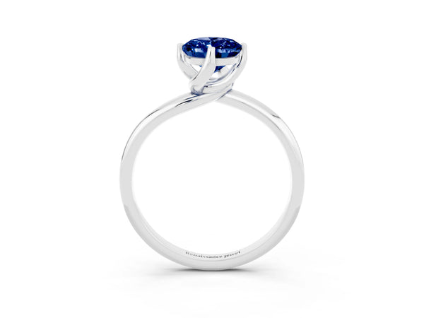 White gold Oval Cut Blue Sapphire Solitaire Engagement Ring with Four-Prong Setting and Classic Band