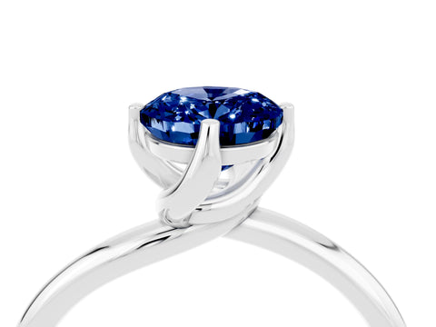 White gold Oval Cut Blue Sapphire Solitaire Engagement Ring with Four-Prong Setting and Classic Band_16