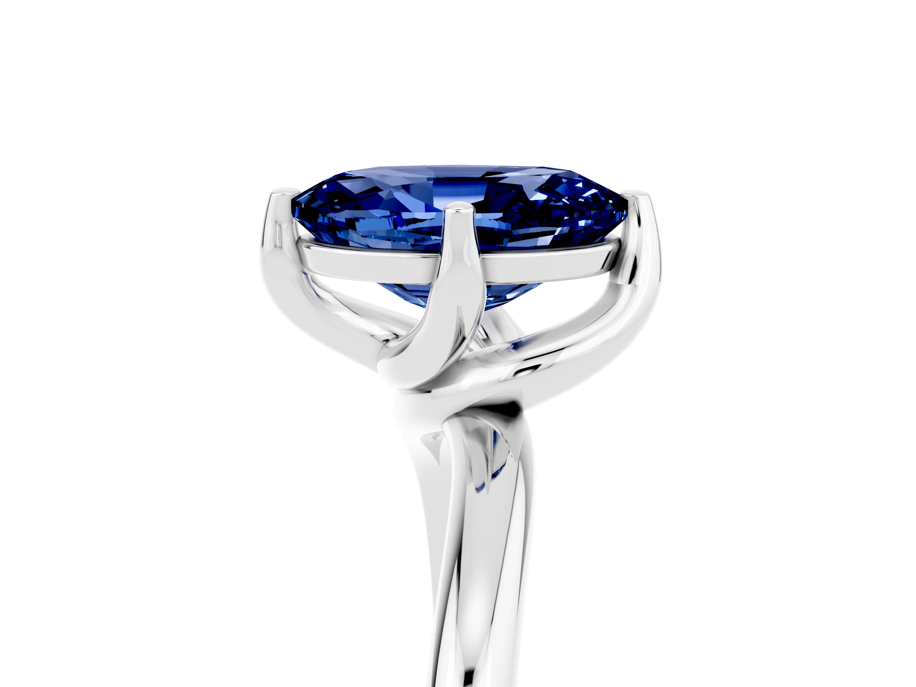 White gold Oval Cut Blue Sapphire Solitaire Engagement Ring with Four-Prong Setting and Classic Band_17
