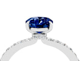 White gold Oval Cut Blue Sapphire Solitaire Engagement Ring with Pavé Band and Four-Prong Setting_27