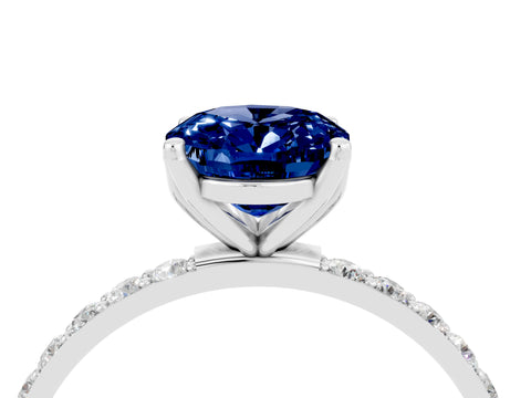 White gold Oval Cut Blue Sapphire Solitaire Engagement Ring with Pavé Band and Prong Setting_4