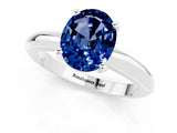 White gold Oval Cut Blue Sapphire Solitaire Engagement Ring with Round Band and Four-Prong Setting_1
