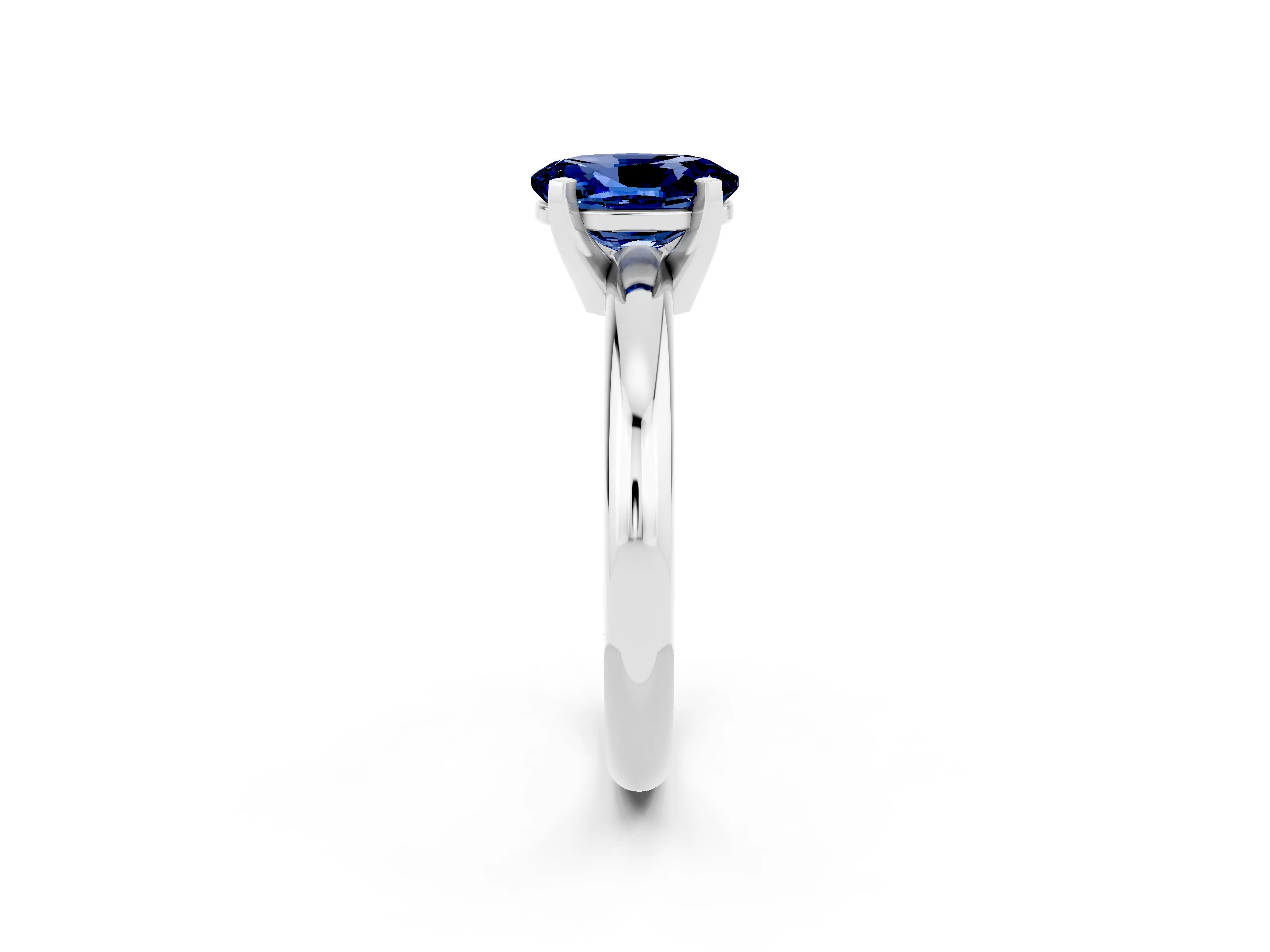 White gold Oval Cut Blue Sapphire Solitaire Engagement Ring with Round Band and Four-Prong Setting_2