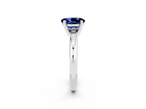 White gold Oval Cut Blue Sapphire Solitaire Engagement Ring with Round Band and Four-Prong Setting_2