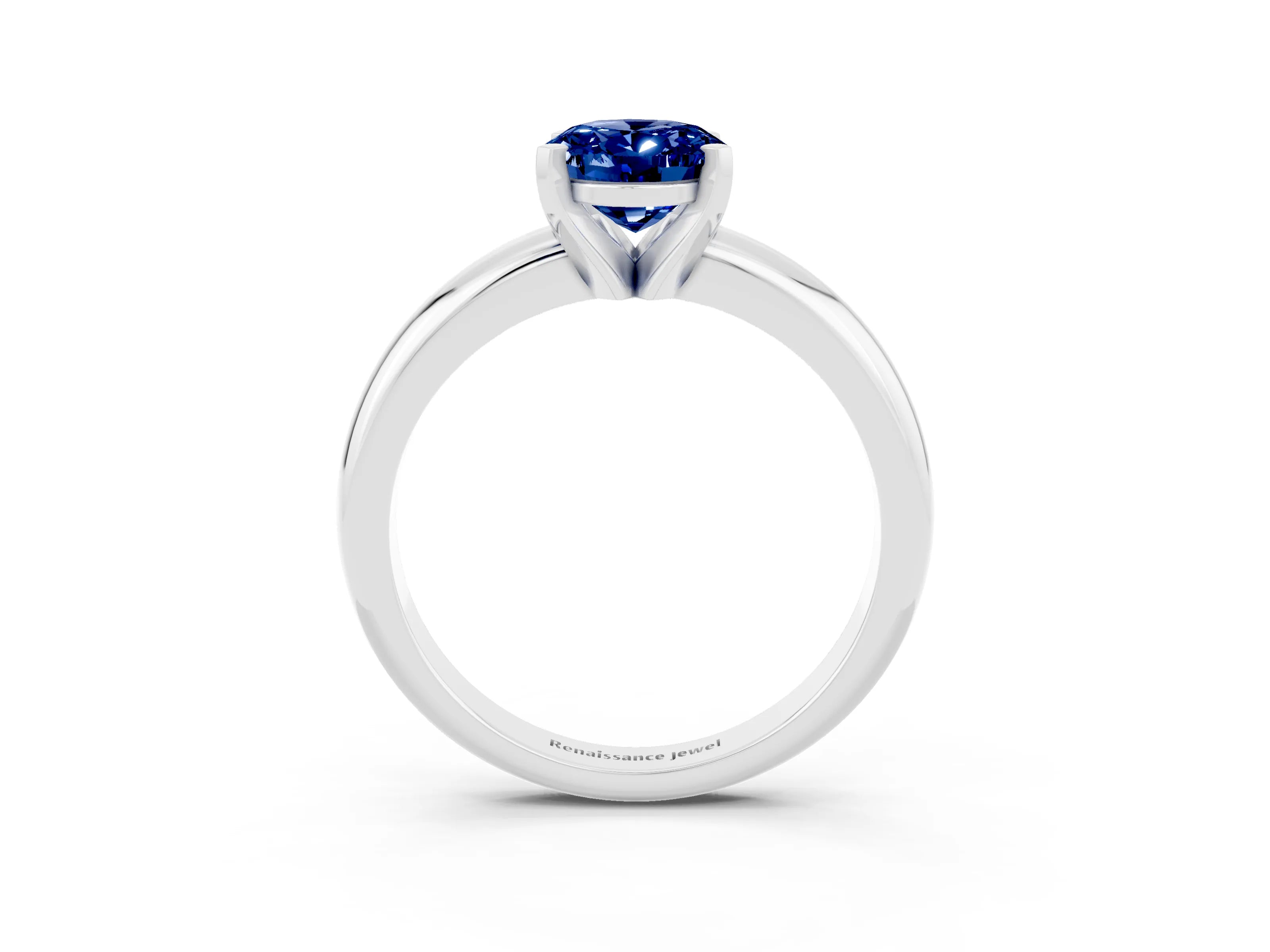 White gold Oval Cut Blue Sapphire Solitaire Engagement Ring with Round Band and Four-Prong Setting_3